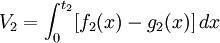 V_2=int_{0}^{t_2} [f_2(x)-g_2(x)], dx