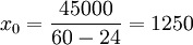 x_0=frac{45000}{60-24}=1 250